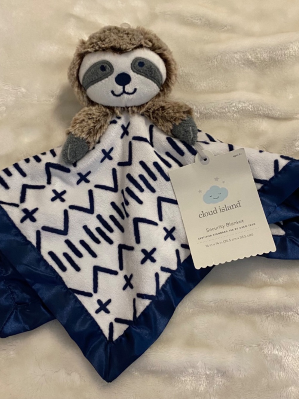 New Cloud Island Sloth Target Navy Blue Satin Baby Security Blanket Lovey